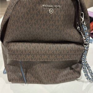 Michael Kors Brown Backpack with Chain Detail